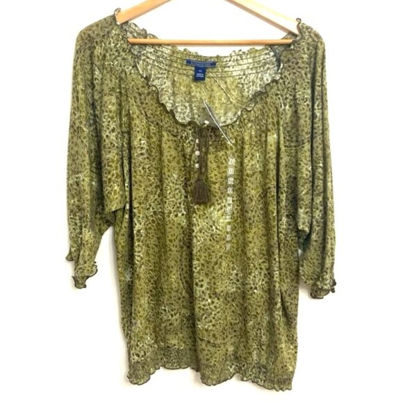 Bandolino Top Women's XXL Constance Olive Green Combo Animal Print S/S - Picture 1 of 8